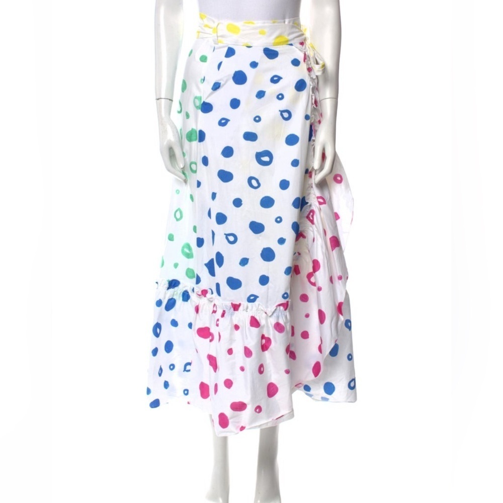 Mira Mikati White Maxi Skirt with Blue, Yellow, and Pink Polka Dots size M